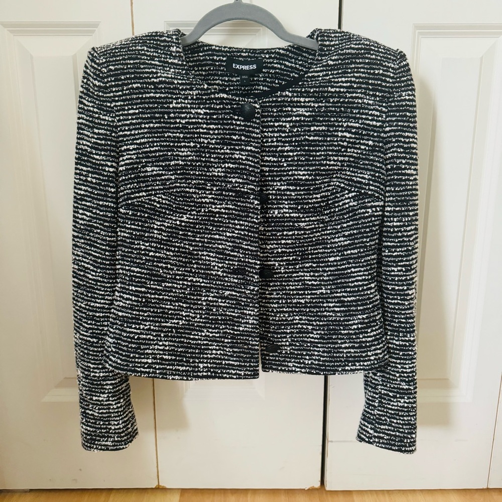 Express Tweed Fringe Cropped Button Jacket NWT Size S